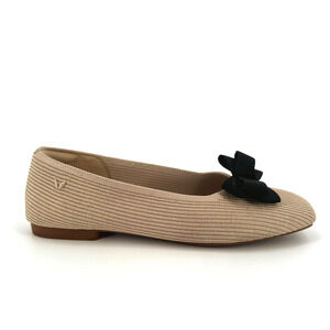 Vivaia Margot Ribbed Ballet Square Toe Flats Size 40 US 9.5 Removable Bow Preppy